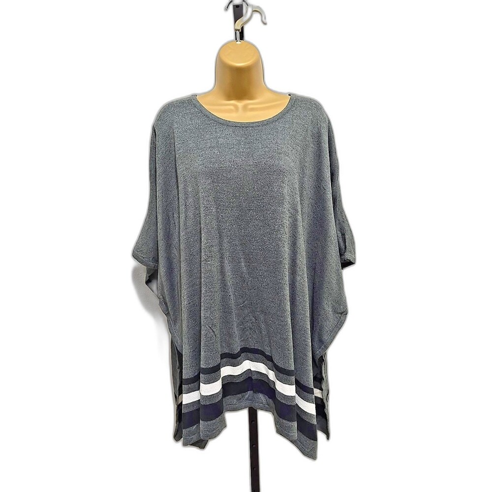 Gray Boxy Sweater Womens L XL Oversized Office Career Comfy Minimalist Lagenlook